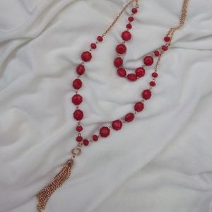 Beaded Link Necklace with Gold Tassel